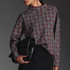 Anthropologie Maeve Carys Mock-Neck Sweater In Wine Red